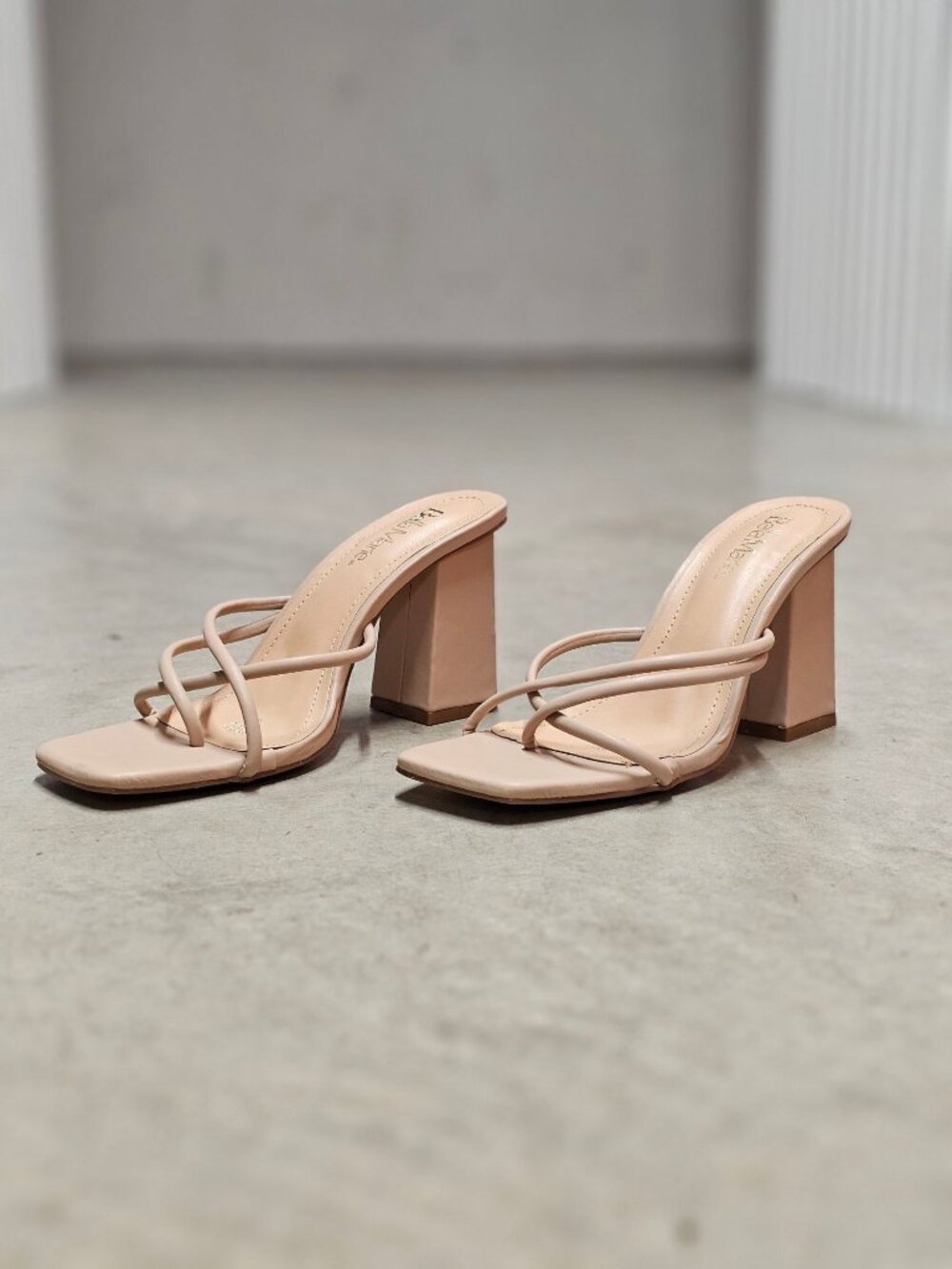 Strappy Nude Block Heel Sandals For Women Square Toe Slip-On Design - Picture 8 of 13